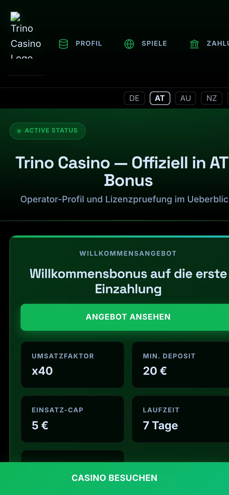 Trino Casino mobile lobby screenshot