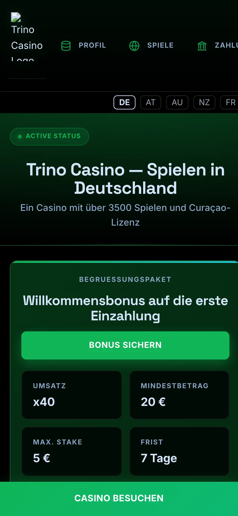 Trino Casino mobile lobby screenshot