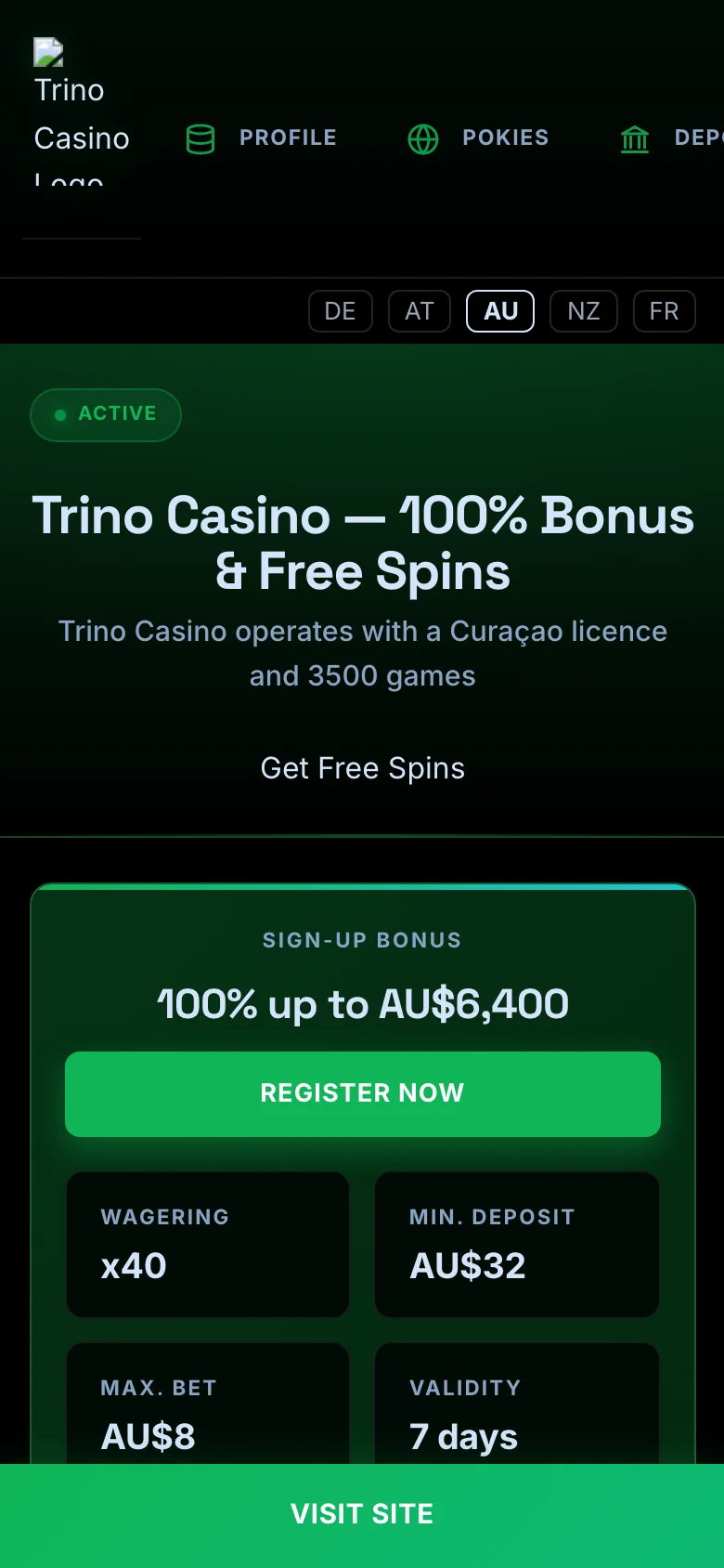 Trino Casino mobile lobby screenshot