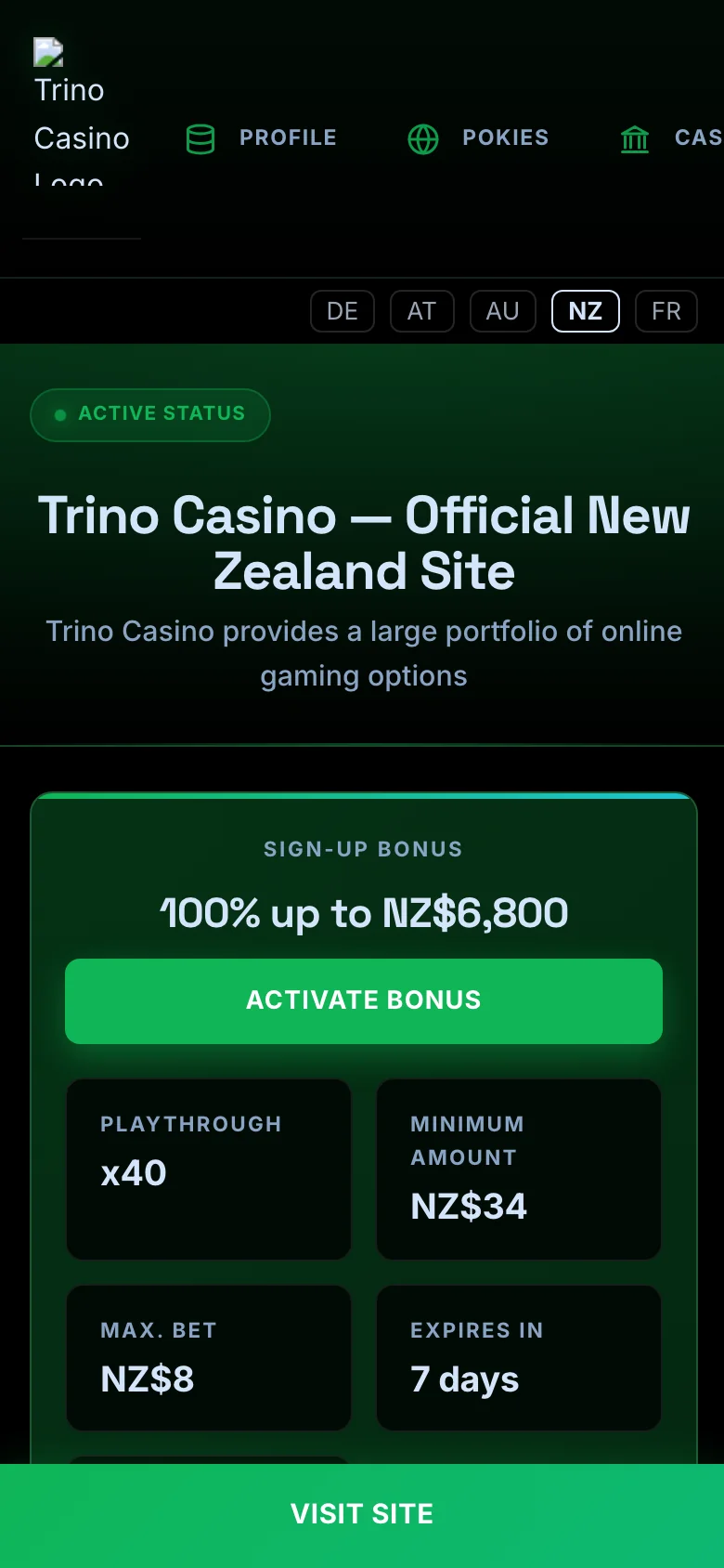 Trino Casino mobile lobby screenshot