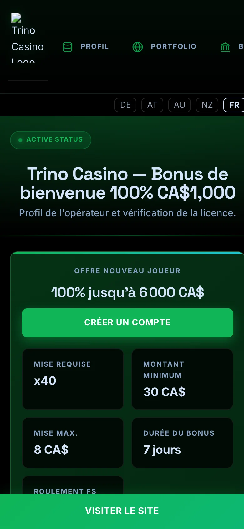 Trino Casino mobile lobby screenshot
